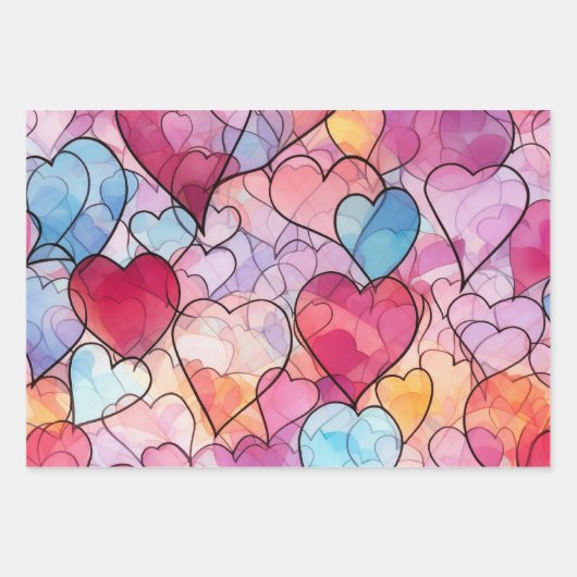 Lebhaftes Abstraktes Herz in Rosa und Blau Geschenkpapier Set (Vorderseite)