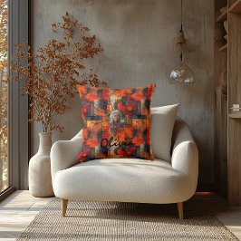 Lebhaftes Abstraktes Orange Personalisiertes Foto Kissen