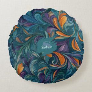 Lebhaftes Abstraktes Paisley-Inspiriert Muster (2) Rundes Kissen