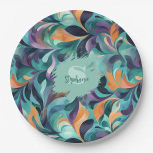 Lebhaftes Abstraktes Paisley-Inspiriert Muster Pappteller