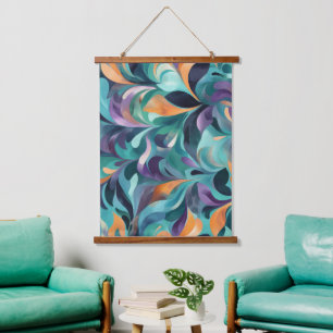 Lebhaftes Abstraktes Paisley-Inspiriert Muster Wandteppich Mit Holzrahmen