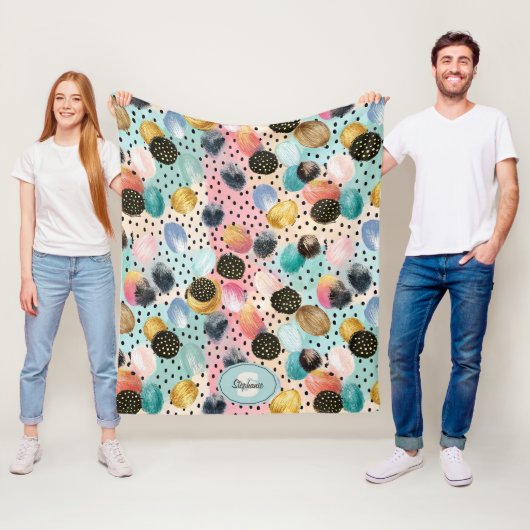 Lebhaftes Abstraktes Pinselstrich und Polka Dot Pa Fleecedecke (Beispiel)