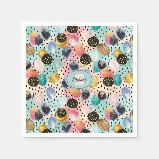 Lebhaftes Abstraktes Pinselstrich und Polka Dot Pa Serviette (Vorderseite)