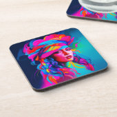 Lebhaftes Abstraktes Portrait Getränkeuntersetzer (Linke Seite)