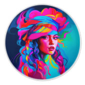 Lebhaftes Abstraktes Portrait Keramikknauf (Vorderseite)