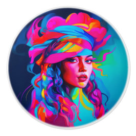 Lebhaftes Abstraktes Portrait Keramikknauf