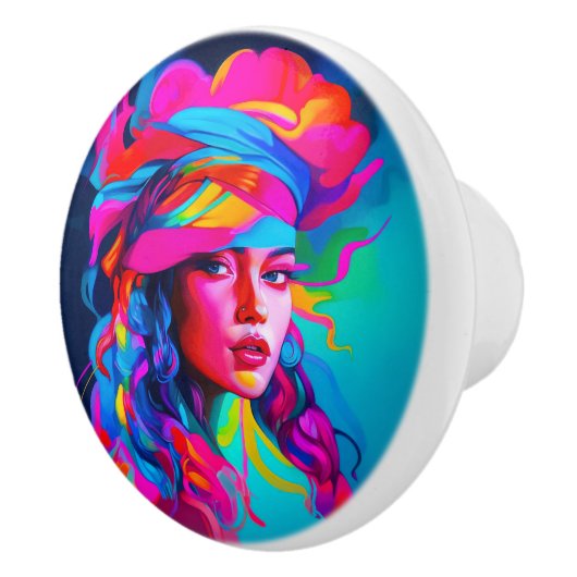 Lebhaftes Abstraktes Portrait Keramikknauf (Rechts)