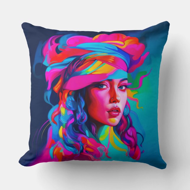 Lebhaftes Abstraktes Portrait Kissen (Vorderseite)