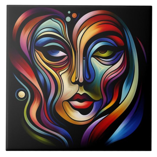 Lebhaftes Abstraktes Portrait mit farbenfrohen Str Fliese (Vorderseite)