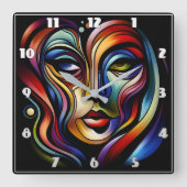 Lebhaftes Abstraktes Portrait mit farbenfrohen Str Quadratische Wanduhr (Vorderseite)