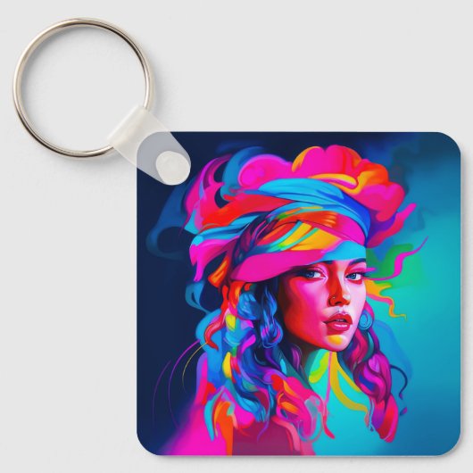 Lebhaftes Abstraktes Portrait Schlüsselanhänger (Vorderseite)