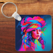 Lebhaftes Abstraktes Portrait Schlüsselanhänger (Vorderseite)