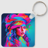 Lebhaftes Abstraktes Portrait Schlüsselanhänger (Rückseite)