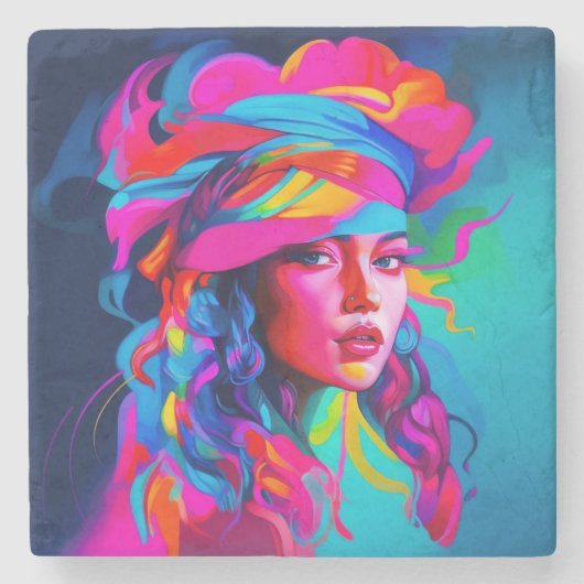 Lebhaftes Abstraktes Portrait Steinuntersetzer (Vorderseite)