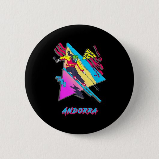 Lebhaftes Andorra Skiabenteuer Grafik Button (Vorderseite)