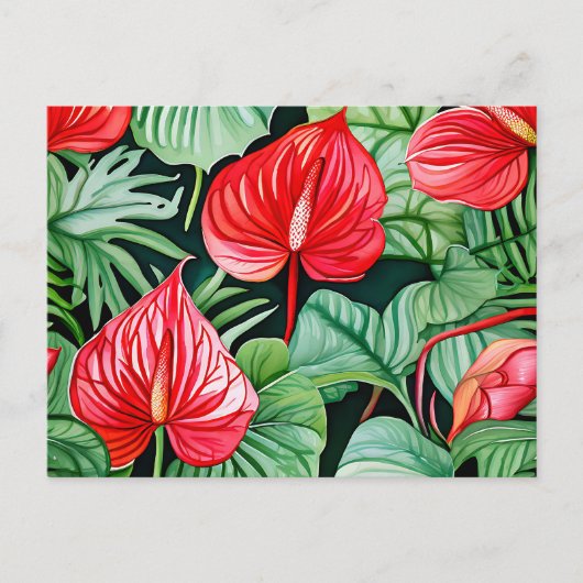 Lebhaftes Anthurium Wasserfarbmuster Postkarte (Vorderseite)