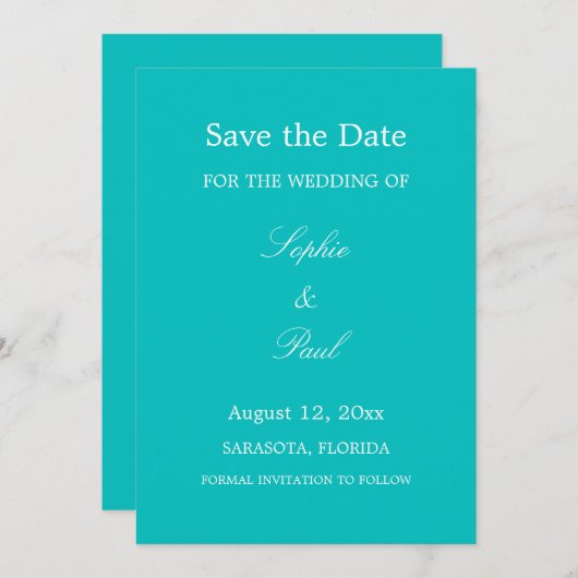 Lebhaftes Aqua Turquoise Save the Date (Vorne/Hinten)