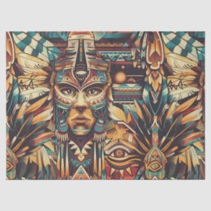 Lebhaftes Aquamarines "mesoamerican Motif" Wrap Ti Seidenpapier
