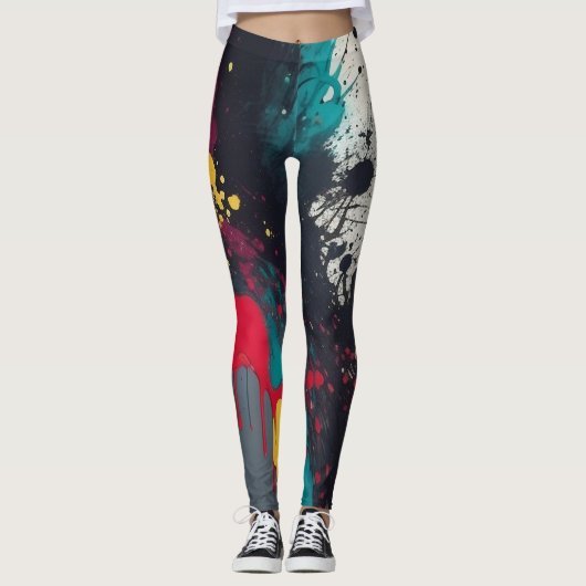 Lebhaftes Auge fängt Spritzer Tropfen Abstrakt Art Leggings (Vorderseite)