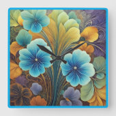 Lebhaftes Blau- und Orangefarbenes Design Quadratische Wanduhr (Vorderseite)