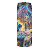 Lebhaftes blaues Muskelauto mit Stadtbild Thermosbecher (Rückseite)