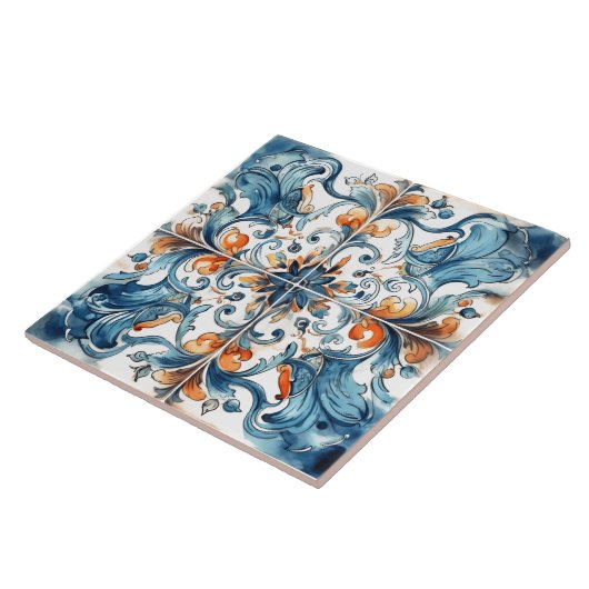 Lebhaftes blaues und orangefarbenes Muster Fliese (Seite)