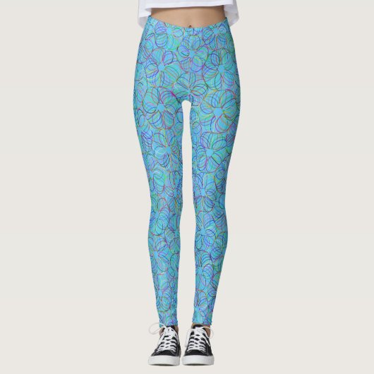 Lebhaftes blaues, zyklisches Chaos-Muster Leggings (Vorderseite)