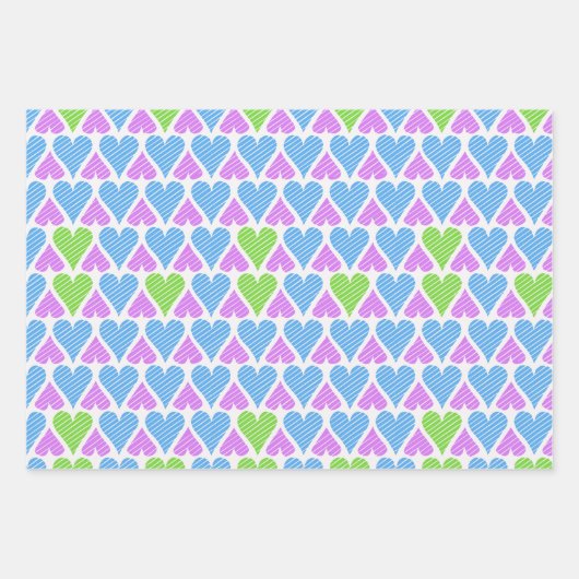 Lebhaftes blaugrünes Lila Herzmuster Geschenkpapier Set (Vorderseite)