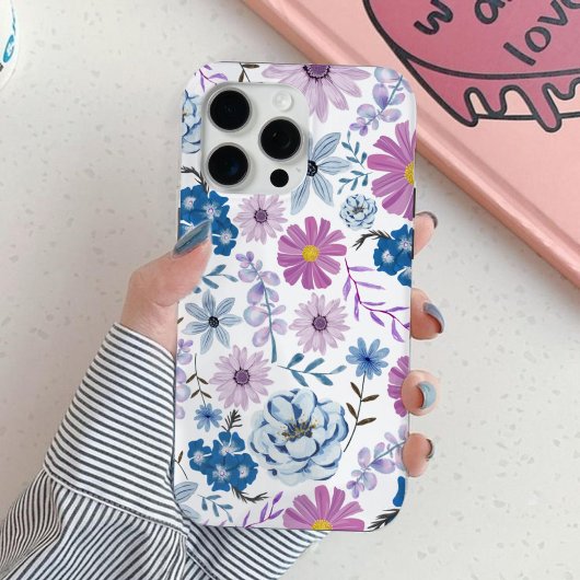 Lebhaftes blaurosa Wasserfarbenlackiertes Blossom Case-Mate iPhone Hülle