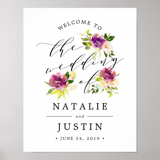 Lebhaftes Bloom Wedding Willkommenszeichen Poster (Vorne)