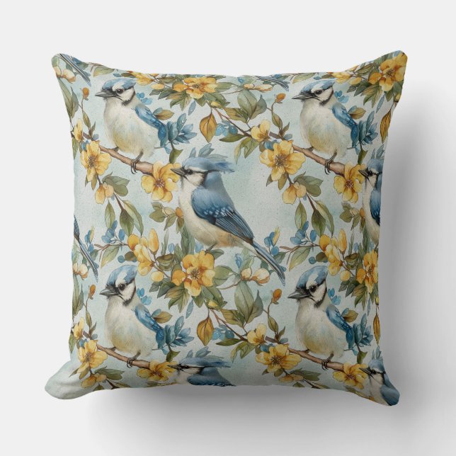 Lebhaftes Blue Jay Pillow Kissen (Vorderseite)