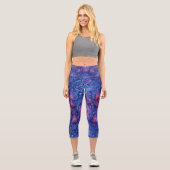 Lebhaftes Blue Pink & Lila Mandala Paisley Yoga Capri Leggings (Vorderseite)