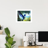 Lebhaftes Blue & White Hummingbird in Flight Poste Poster (Heimbüro)