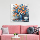 Lebhaftes BlumenBouquet in blauer Vase Leinwanddruck (Insitu (Wohnzimmer))
