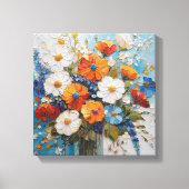 Lebhaftes BlumenBouquet in farbenfroher Vase Leinwanddruck (Vorderseite)