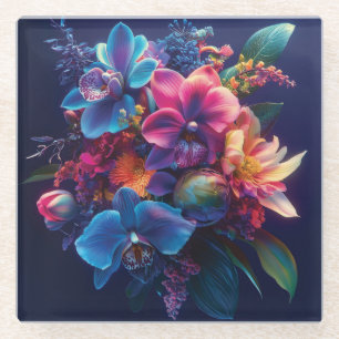 Lebhaftes BlumenBouquet mit Neon-Blume Glasuntersetzer