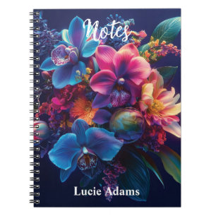Lebhaftes BlumenBouquet mit Neon-Blume Notizblock