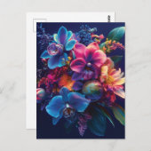 Lebhaftes BlumenBouquet mit Neon-Blume Postkarte (Vorne/Hinten)