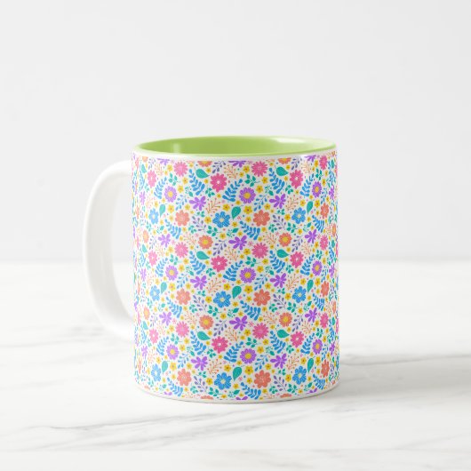 Lebhaftes Blumendesign, farbenfrohe Blume Tasse (Vorderseite Links)