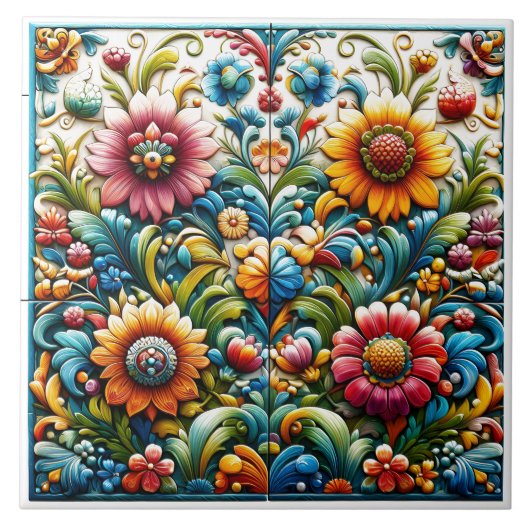 Lebhaftes Blumendesign Fliese (Vorderseite)