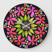 Lebhaftes Blumendesign Große Wanduhr (Vorderseite)