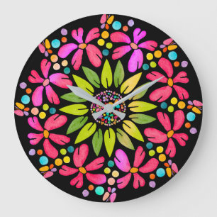Lebhaftes Blumendesign Große Wanduhr