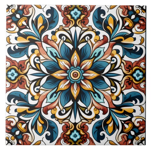 Lebhaftes Blumendesign in aufwändigen Keramiken-Fl Fliese (Vorderseite)