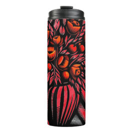 lebhaftes Blumendesign in Rot und Schwarz Thermosbecher