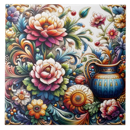 Lebhaftes Blumendesign mit aufwändigen Mustern Fliese (Vorderseite)