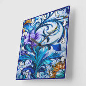 Lebhaftes Blumendesign mit blauen und Lila Akzente Quadratische Wanduhr (Winkel)