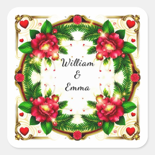 Lebhaftes Blumendesign Quadratischer Aufkleber (Vorderseite)