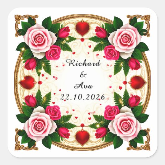 Lebhaftes Blumendesign Quadratischer Aufkleber (Vorderseite)