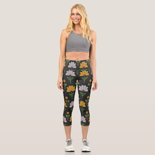Lebhaftes Blumenmuster Capri Leggings (Vorderseite)