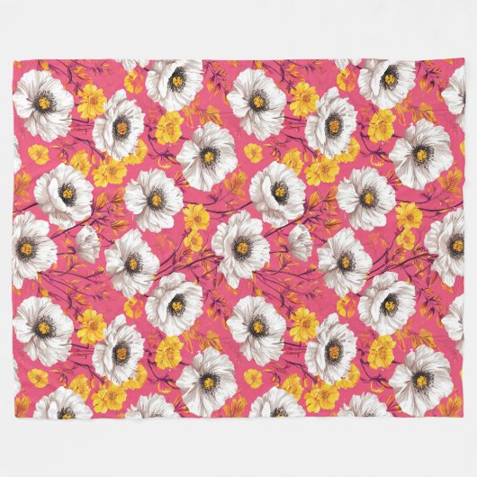 Lebhaftes Blumenmuster Fleecedecke (Vorderseite (Horizontal))